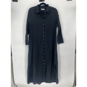 Natural Life Cotton Maxi Shirt Dress M Black Pockets Coastal Grandma Witchy